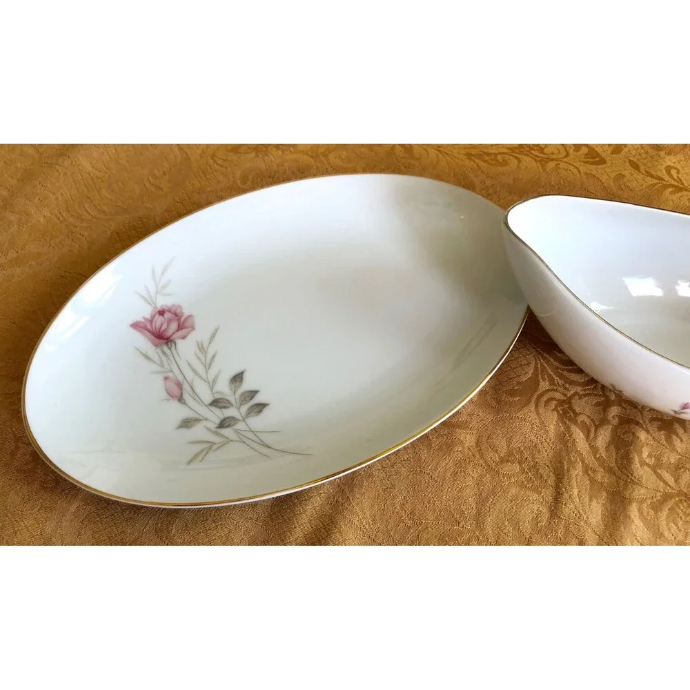 Vintage Mismatched China Hostess Set, Pink Roses, Sango and Fine China of Japan
